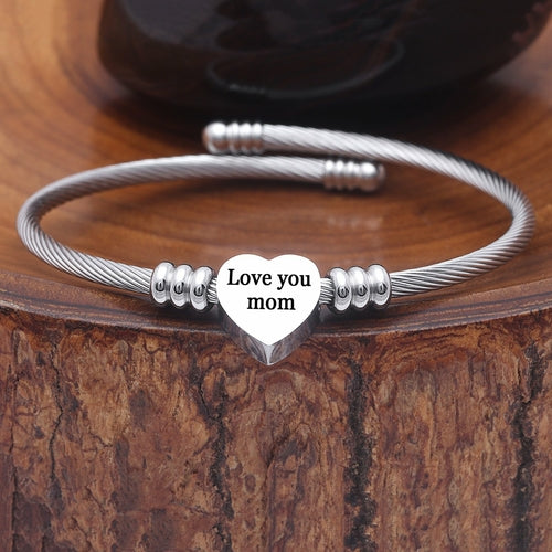 Mother's Day Special! Quote Stainless Steel Heart Charm Bangle